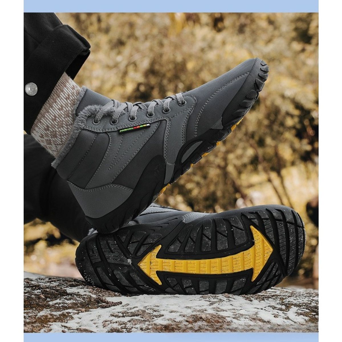 TIOZONEY - Botas de nieve cortas de felpa para Hombre - Gris