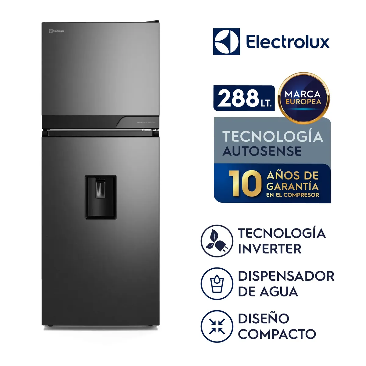 Electrolux - Refrigeradora Top Freezer con dispensador 288L No Frost Negra Electrolux ERT30A2P6DC