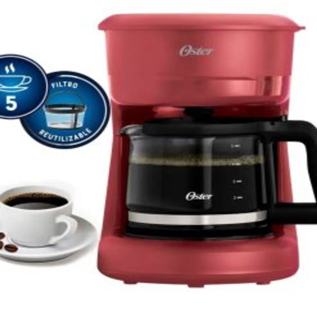 OSTER - Cafetera Eléctrica de Goteo 5 Tazas Roja  BVSTDCS51R