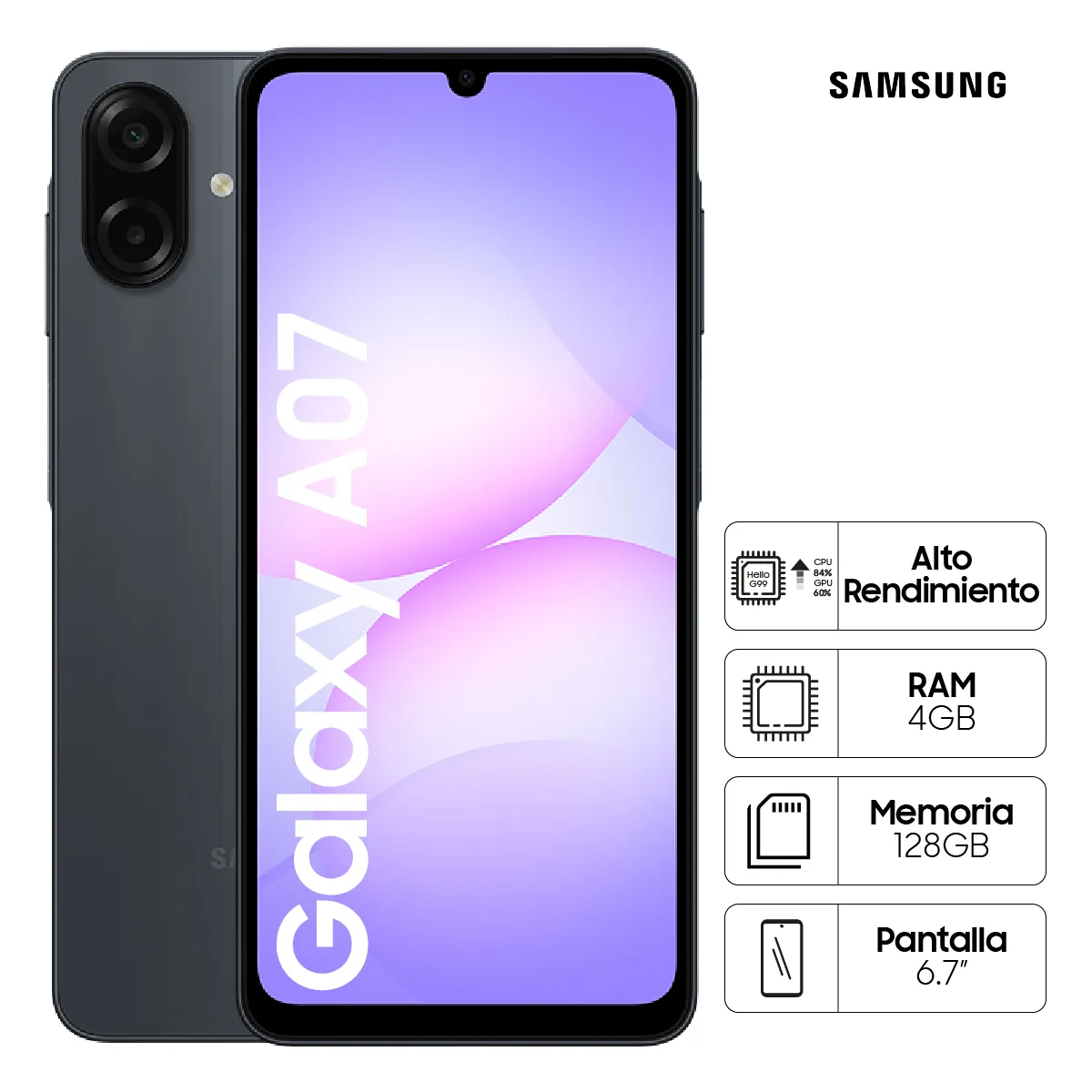 Celular Samsung Galaxy A07 128GB Black, marca SAMSUNG - Foto Principal