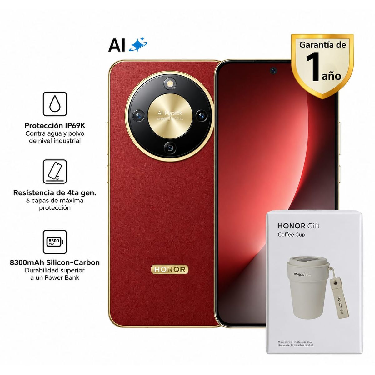 HONOR - MAGIC 8 LITE 5G 8RAM 256GB REGISTRADO COLOR ROJO COBRIZO + COFFEE CUP