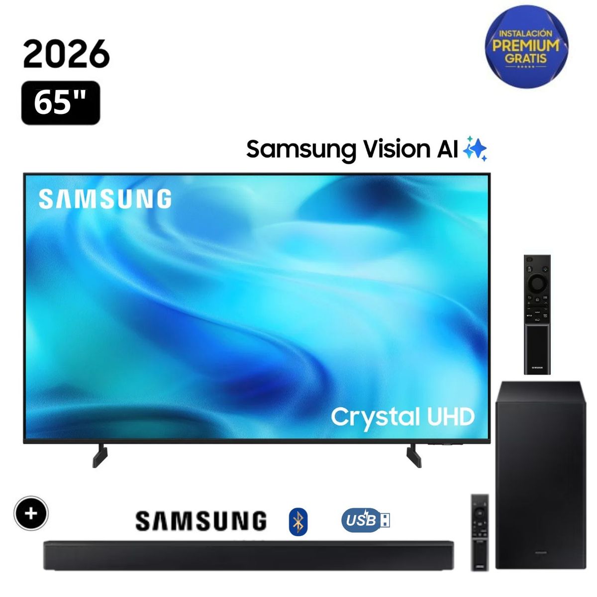 SAMSUNG - Televisor Samsung  65" Smart TV Crystal UHD 4K UN65U8000H + Soundbar HW-B450F