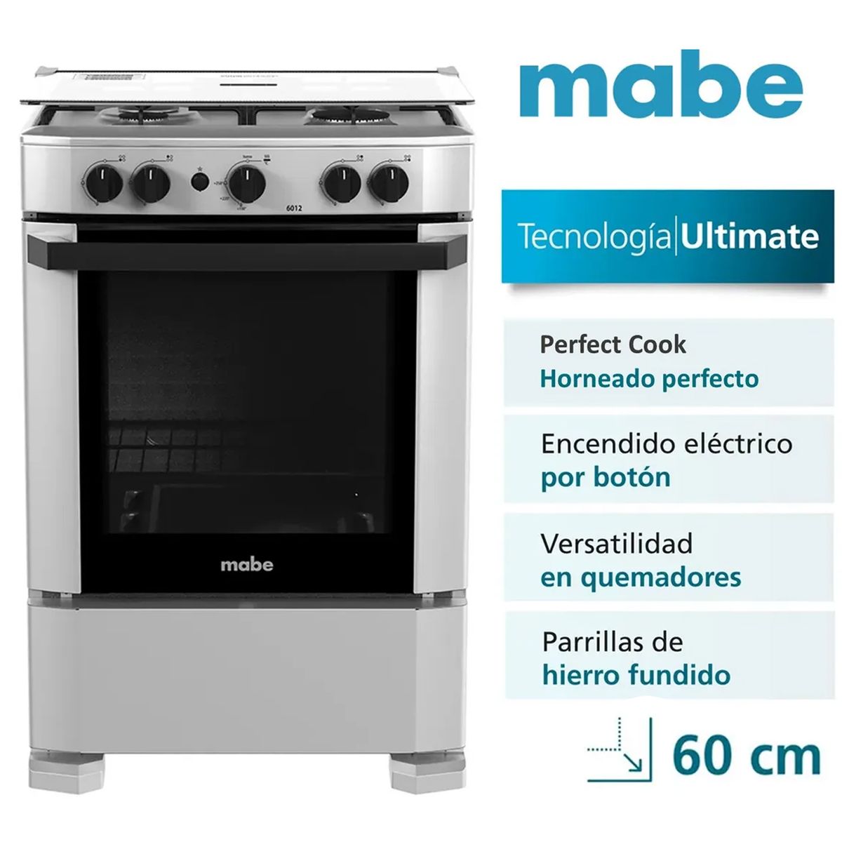 Mabe - Cocina de piso a Gas 60 cm Silver Mabe - CMP6012AG1