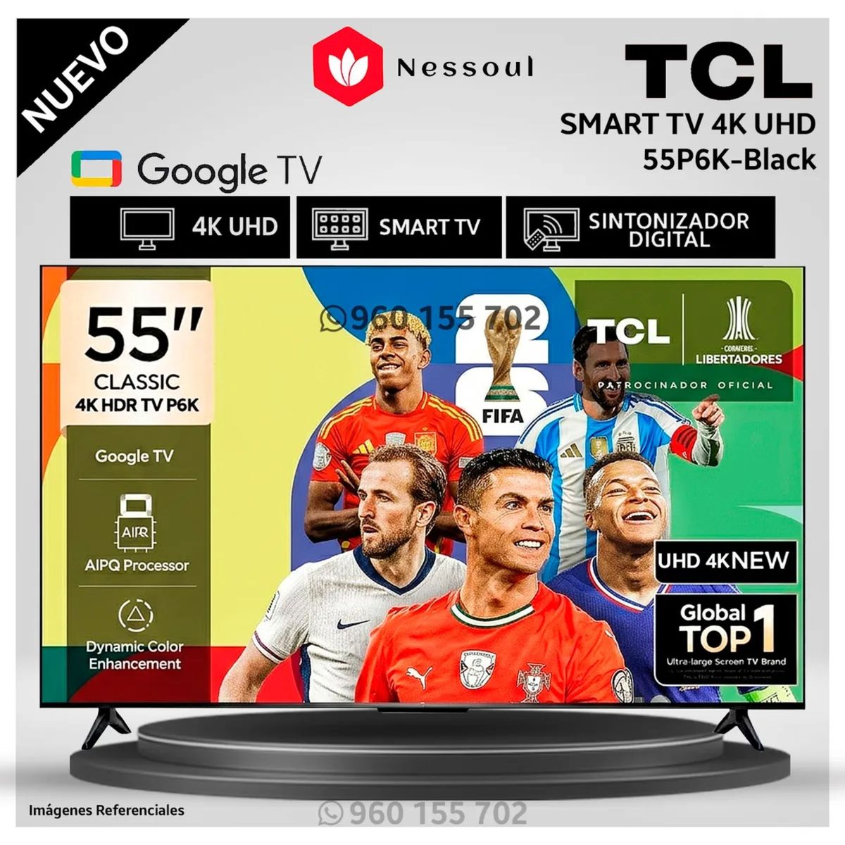 TCL - Televisor TCL Google TV 55"  UHD 4K 55P6K Smart TV - Negro