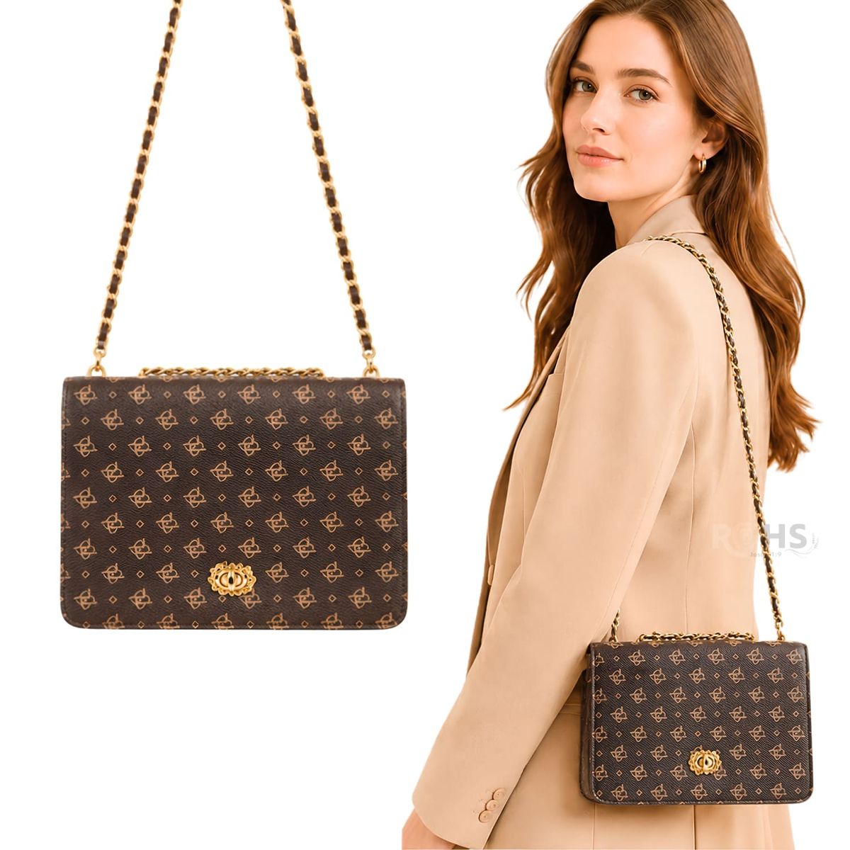 OEM - Cartera Elegante Para Mujer Con Correa De Cadena Y Diseño  Marrón