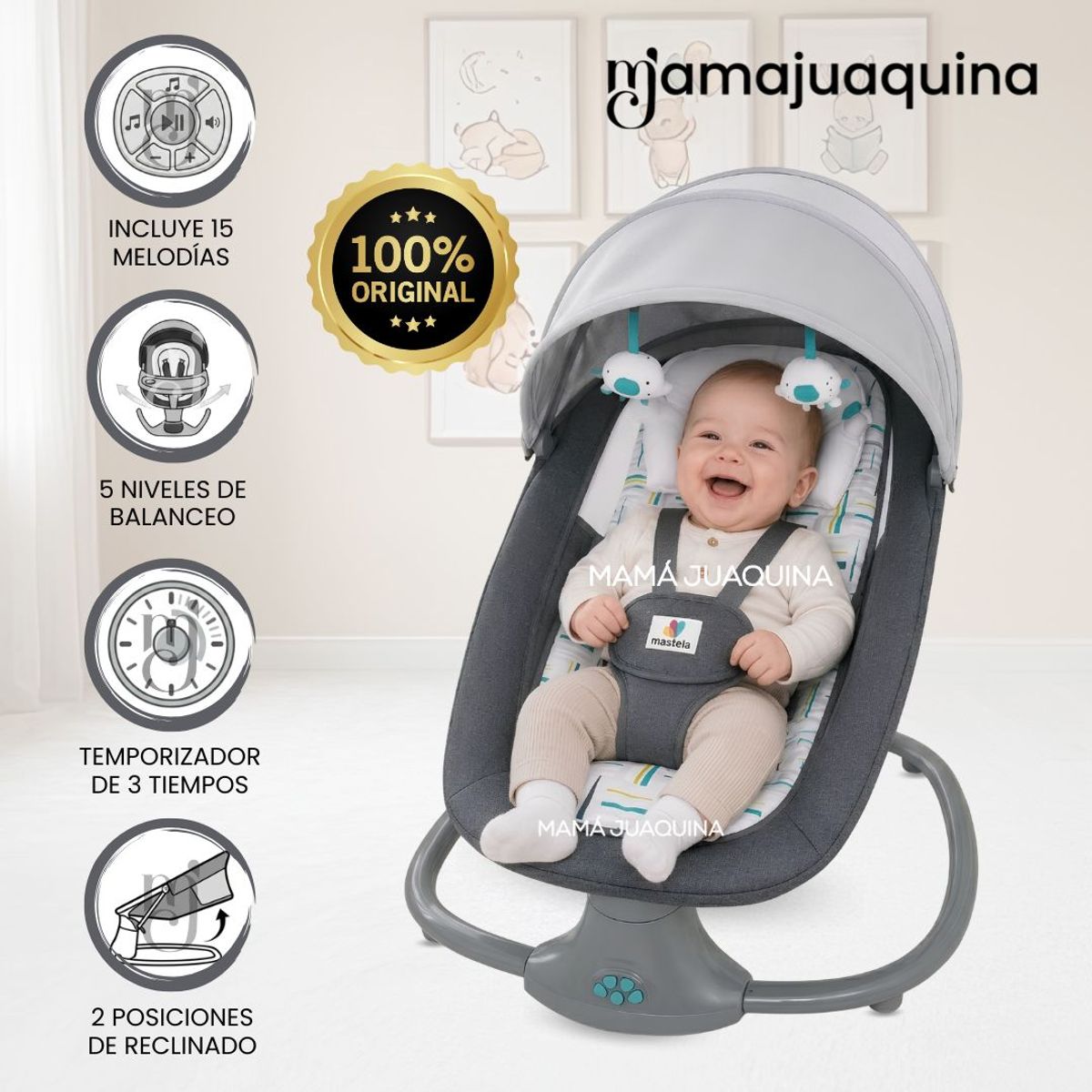 Baby - Mecedora Multifuncional para Bebés «LEXIE» Edición Exclusiva Dark Gray