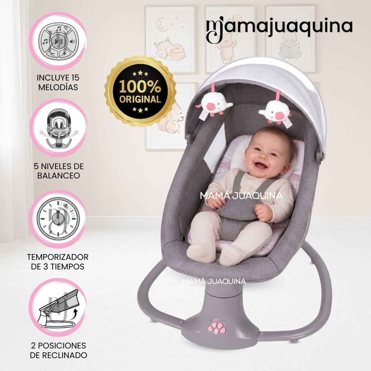 Baby - Mecedora Multifuncional para Bebés «LEXIE» Edición Exclusiva Pink