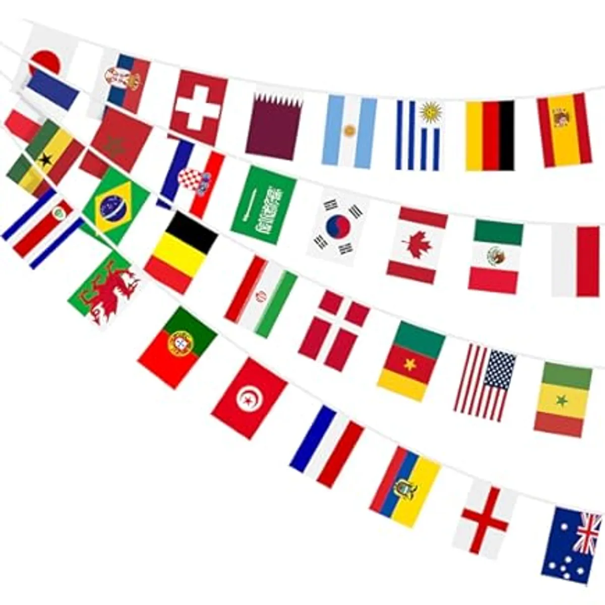 GENERICO - Pack 4 tiras de banderines de paises Mundial 2026 tela satinada