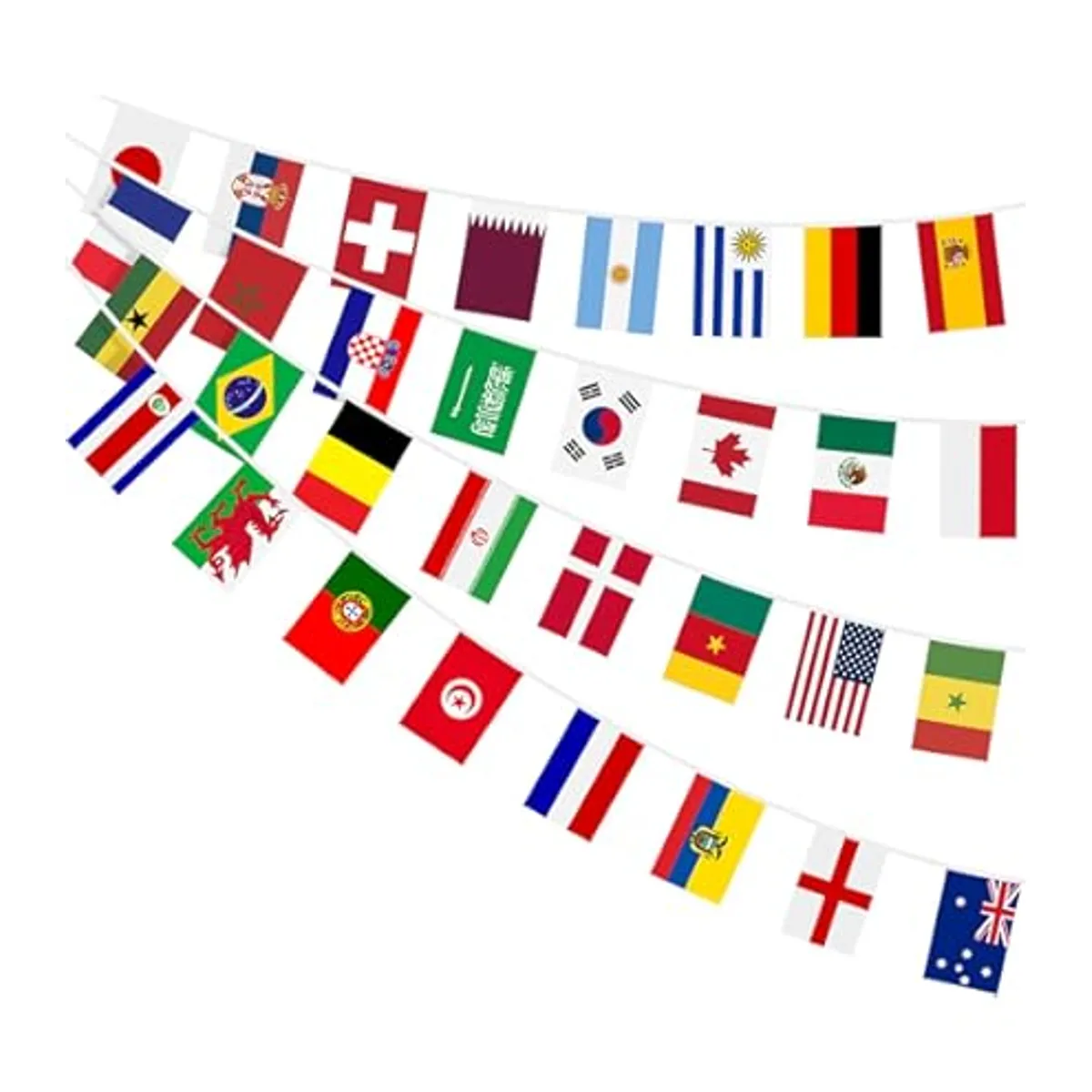 GENERICO - Pack 4 tiras de banderines de paises Mundial 2026 tela satinada