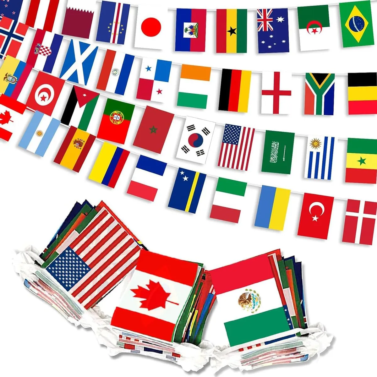GENERICO - Pack 4 tiras de banderines de paises Mundial 2026 tela satinada