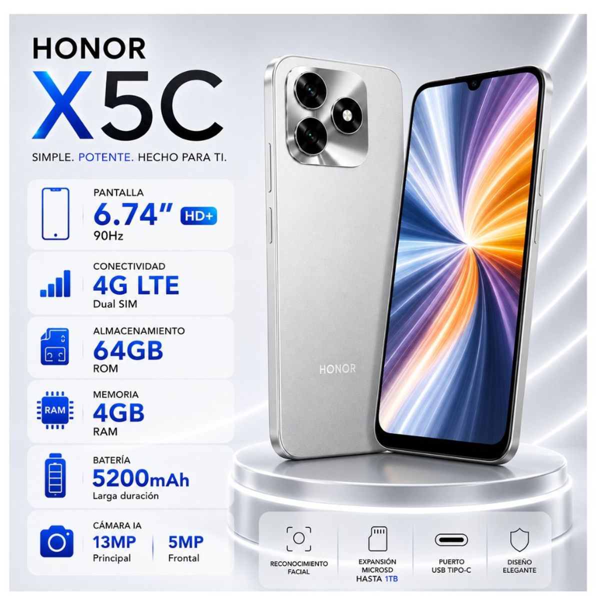 HONOR - CELULAR HONOR X5C 4GB RAM  64GB  PLATA
