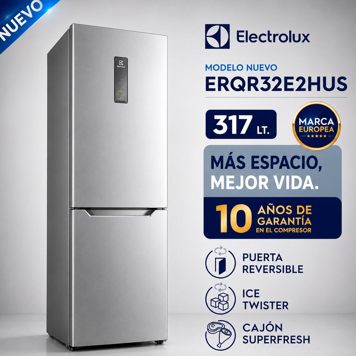 Electrolux - Refrigerador Botoom Freezer 317 L Silver – ERQR32E2HUS