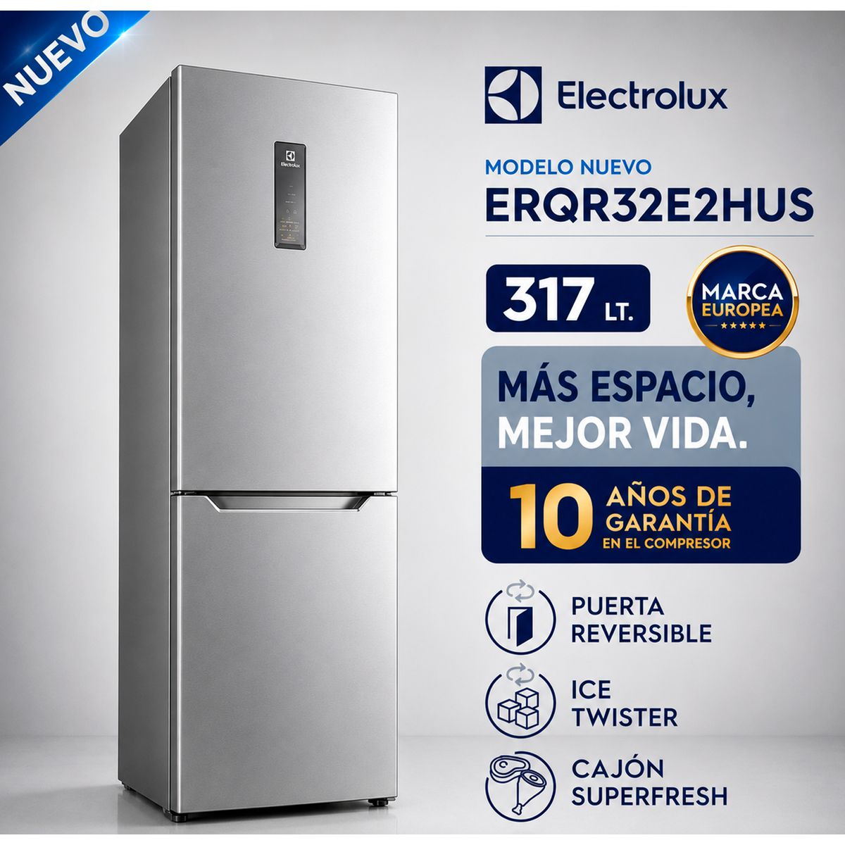 Electrolux - Refrigerador Botoom Freezer 317 L Silver – ERQR32E2HUS