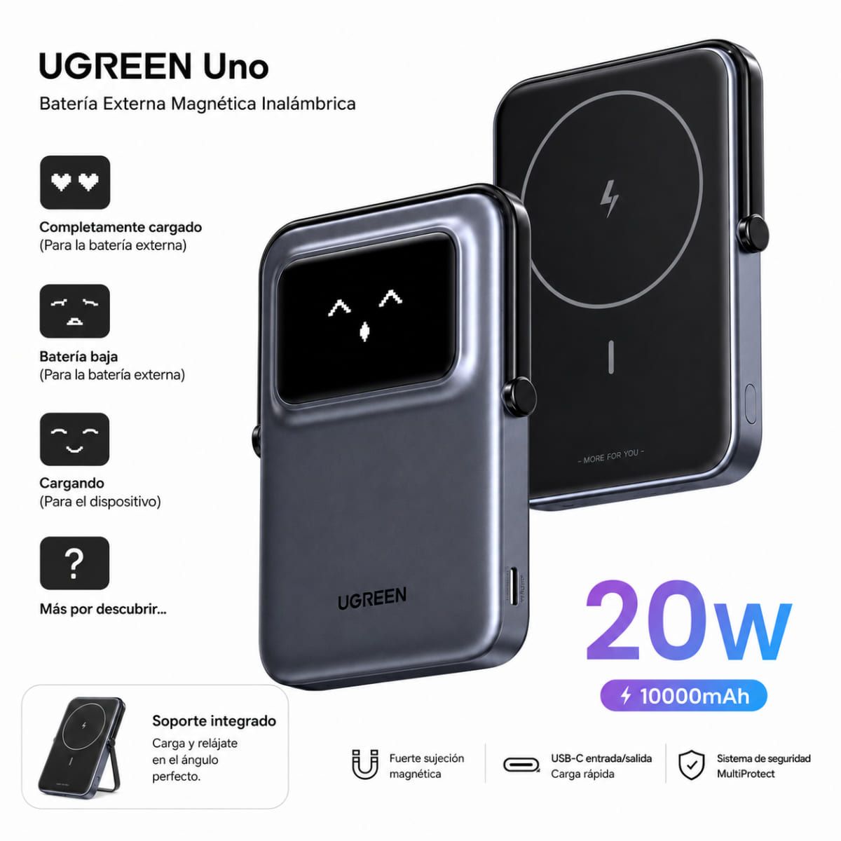 UGREEN - Power Bank Ugreen PB572 10000mAh 20W Magnetico Pantalla Digital Gris