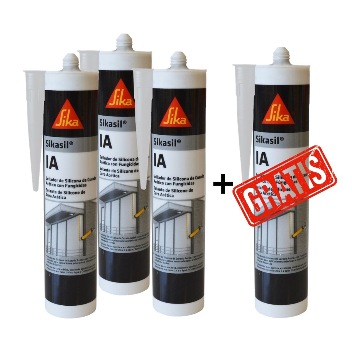 SIKA - 4x3 Silicona Acética para Vidrios Sikasil IA Transparente 280 ml