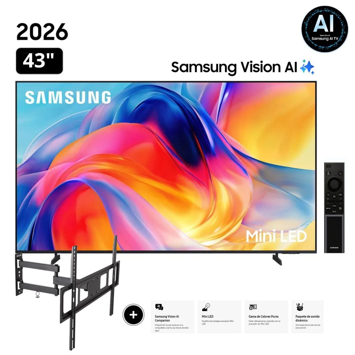 SAMSUNG - Televisor Samsung  43" Mini LED  43M70H Vision AI Smart TV + Rack Giratorio