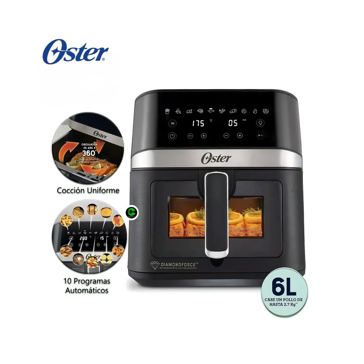 OSTER - Freidora de Aire Digital Oster 6Litros CKSTAF60WDDF Con 10 Programas