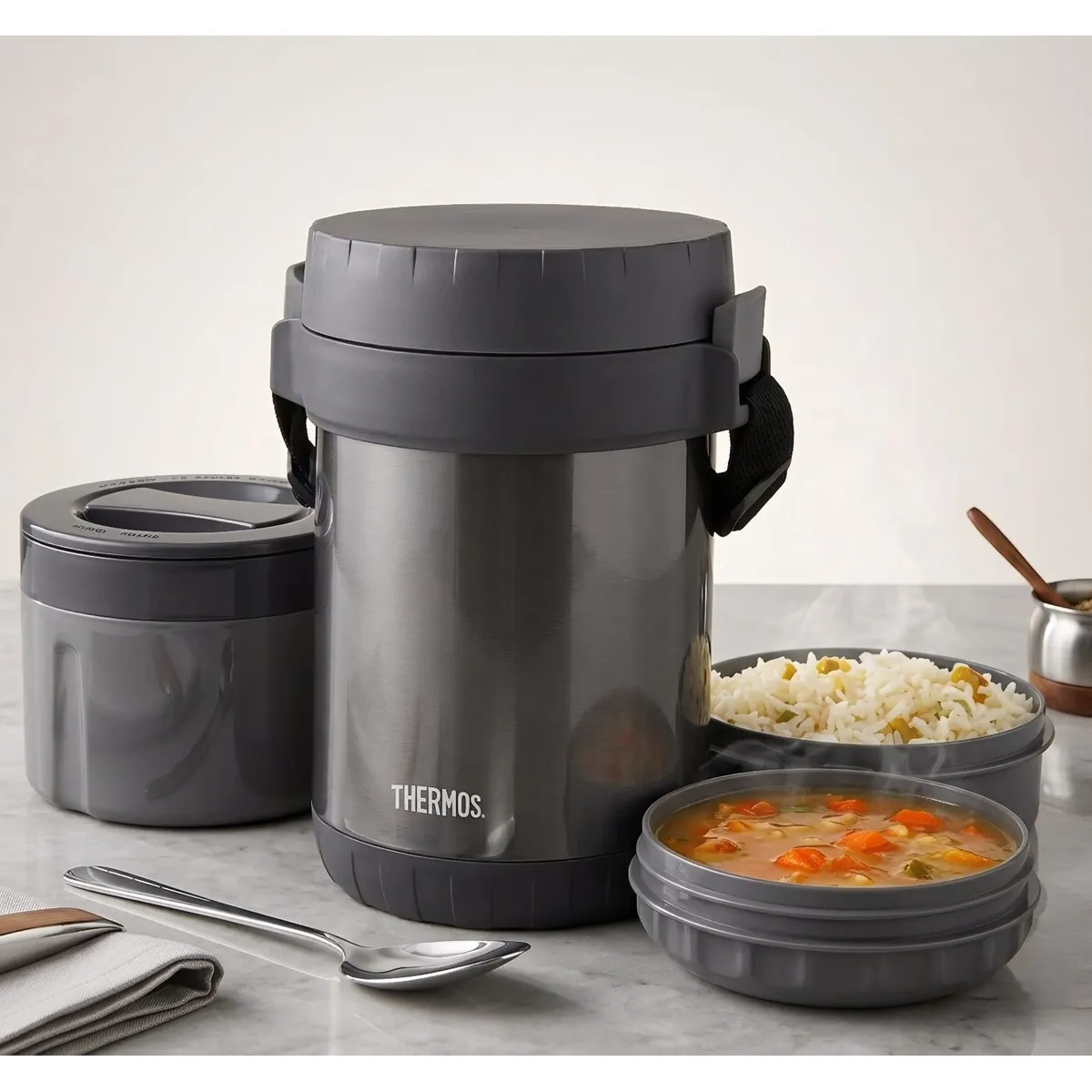 THERMOS - Termo de Comida Tres divisiones 1.8 Lt Negro Thermos