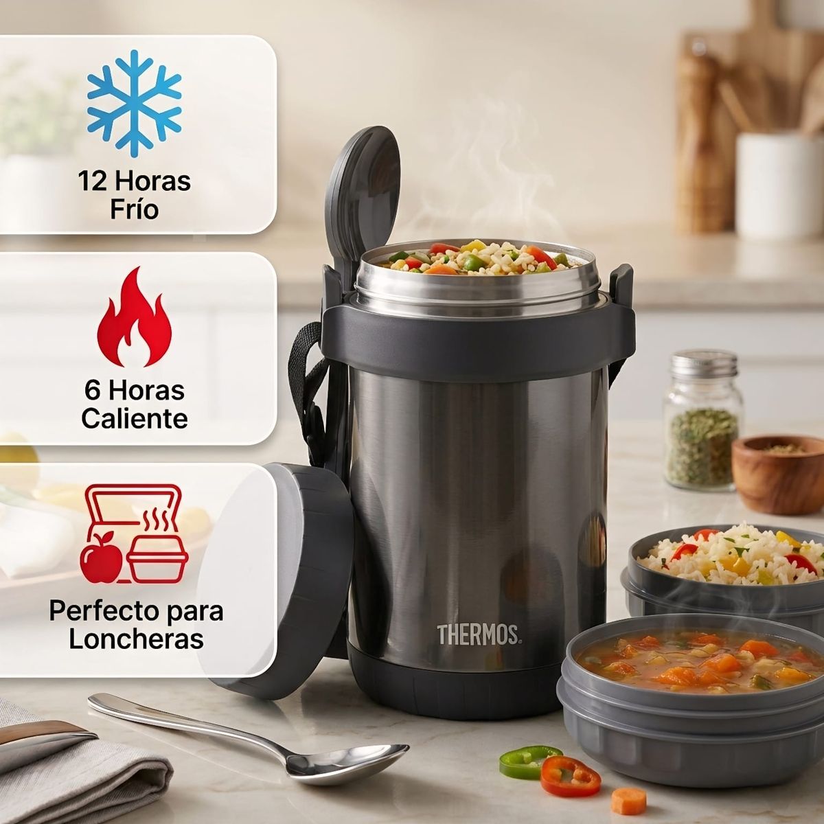 THERMOS - Termo de Comida Tres divisiones 1.8 Lt Negro Thermos
