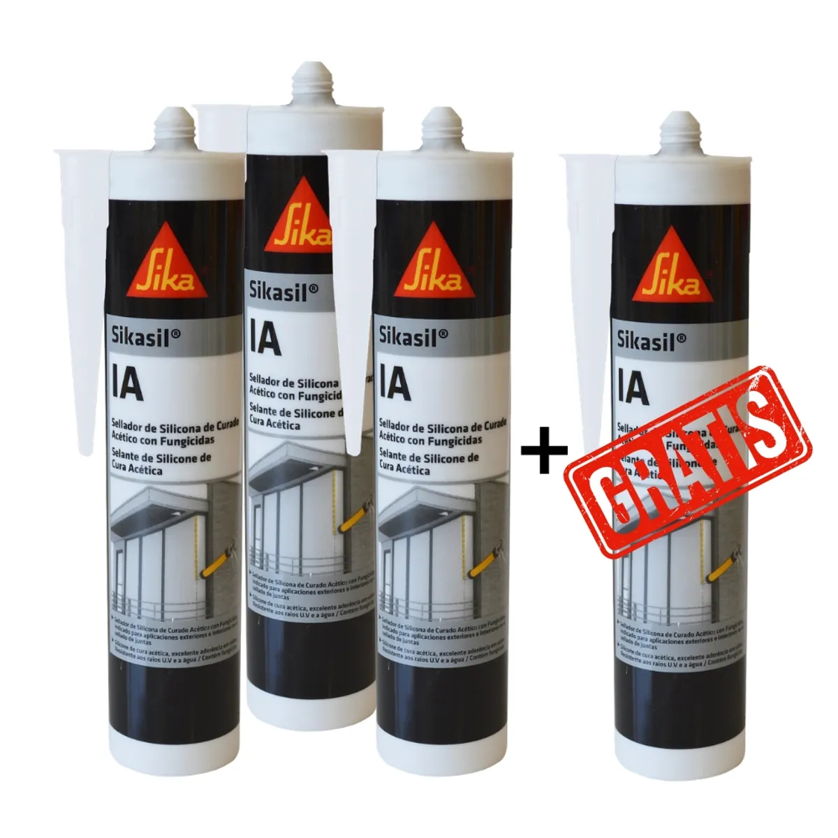 SIKA - 4x3 Silicona Acética para Vidrios Sikasil IA Blanco 280 ml