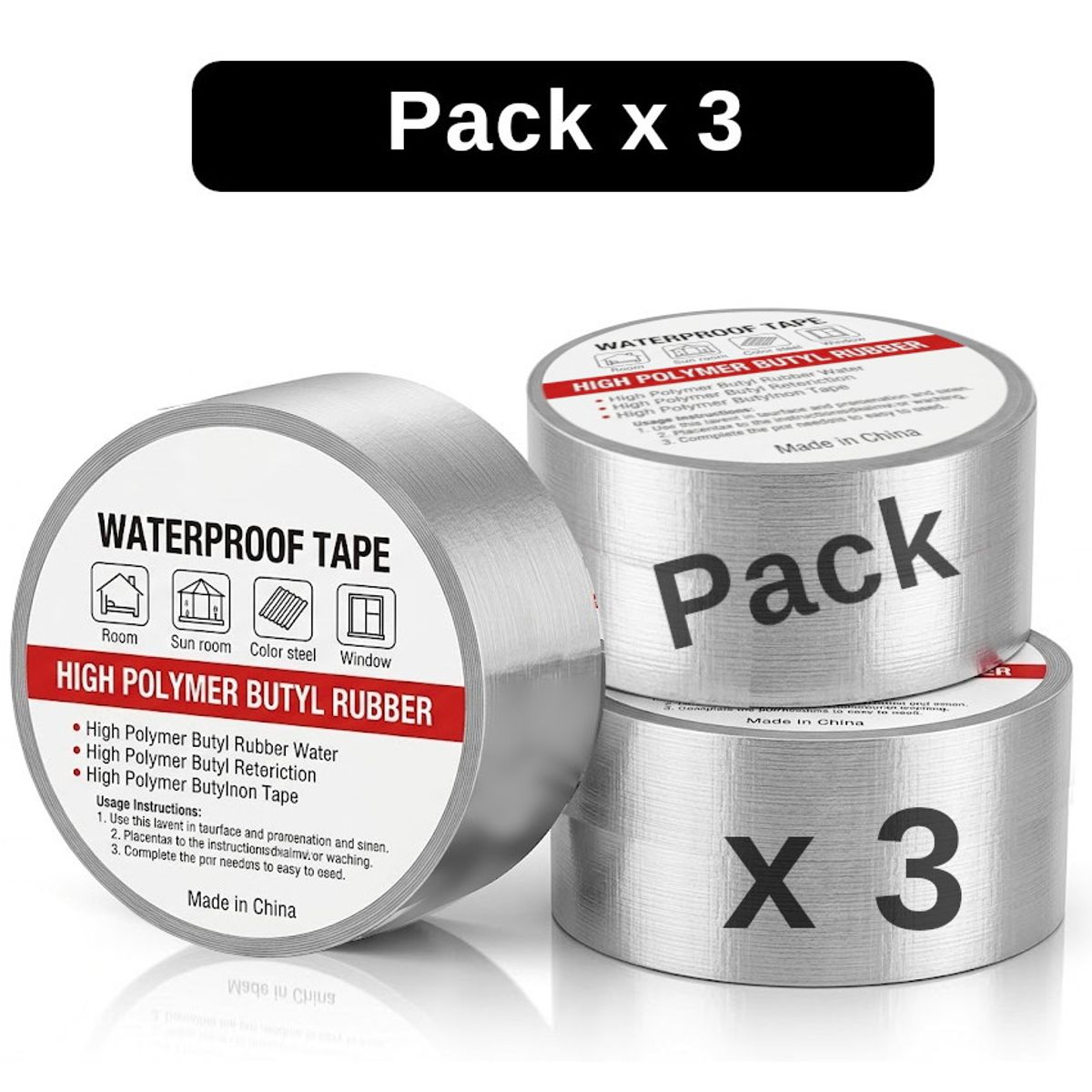 GENERICO - Pack x3 Cinta Impermeable Butilo WaterProof x 5Metros Reparacion Grietas Sellador Fácil Uso Durable