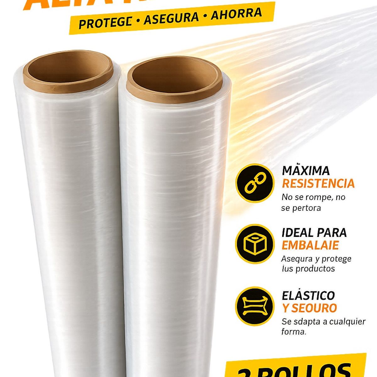 GENERICO - PACK 2 ROLLOS 20 X 20 DE 1 KG STRETCH FILM PARA EMBALAJE PLASTICO ESTIRABLE