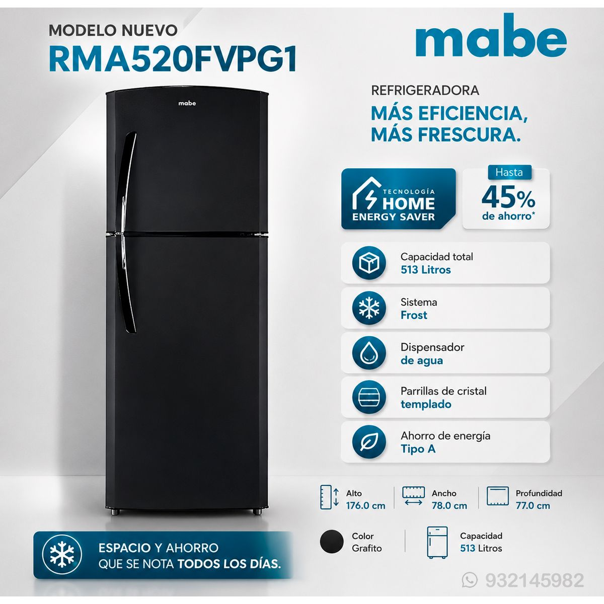Mabe - REFRIGERADORA MABE 239Lt RMA520FVPG1