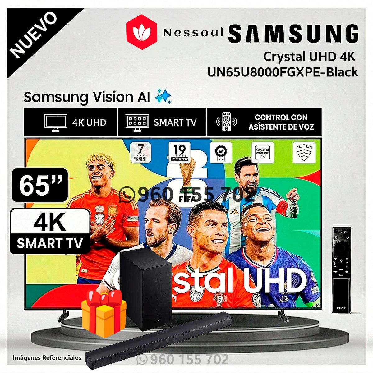 SAMSUNG - Televisor Samsung Smart TV 65 Pulg Crystal UHD 4K UN65U8000FGXPE + Soundbar Samsung HW-B450F