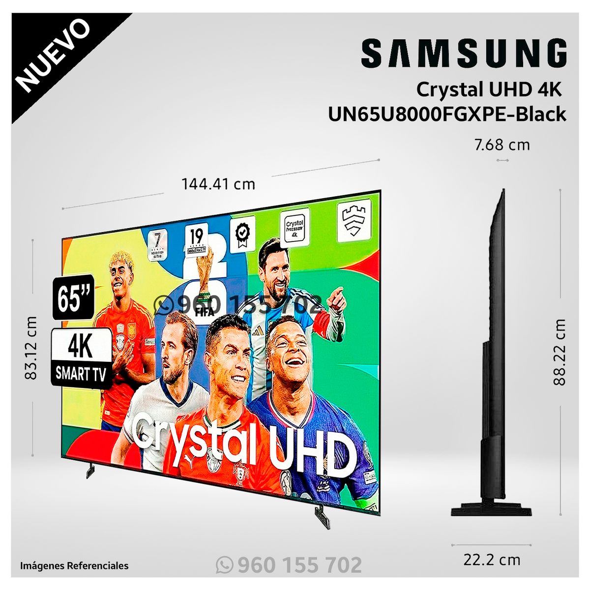 SAMSUNG - Televisor Samsung Smart TV 65 Pulg Crystal UHD 4K UN65U8000FGXPE + Soundbar Samsung HW-B450F