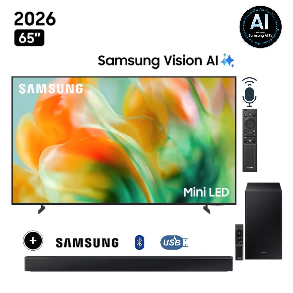 SAMSUNG - Televisor Samsung  65" Mini LED  65M80H Vision AI Smart TV + Soundbar HW-B450F