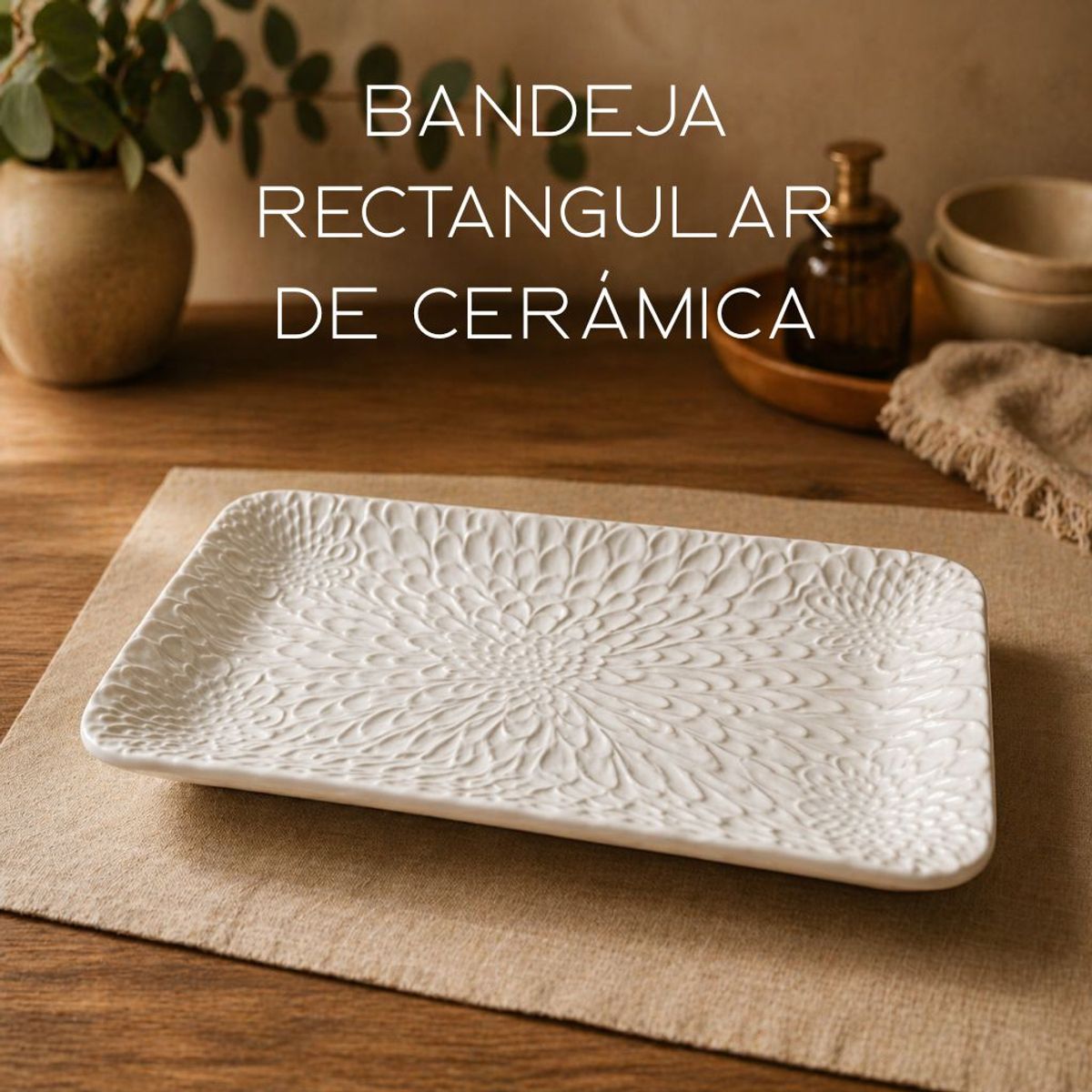 GENERICO - Bandeja de Cerámica Rectangular 37 x 22 cm