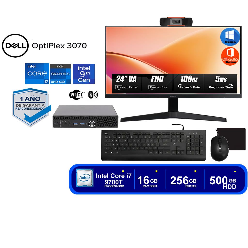 Optiplex  Mini 3070  I7 9na 16GB RAM 256GB SSD + 500GB HDD + Monitor Led 24"