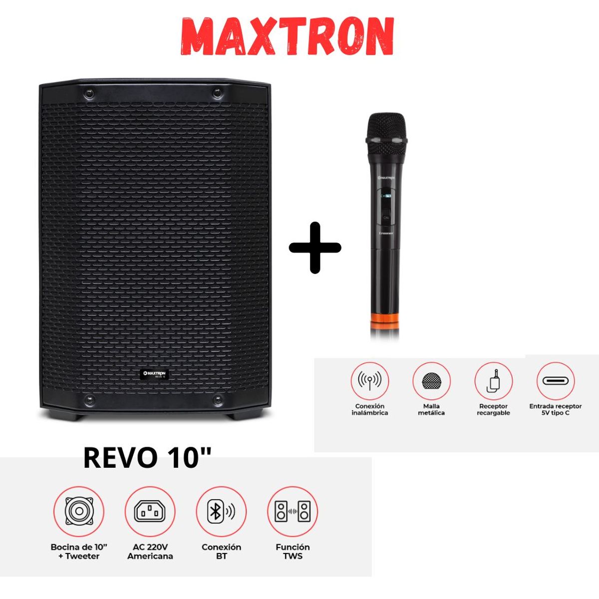 MAXTRON - Promo Maxtron Parlante REVO MXT 8110 + Microfono MX 758 Inalambrico