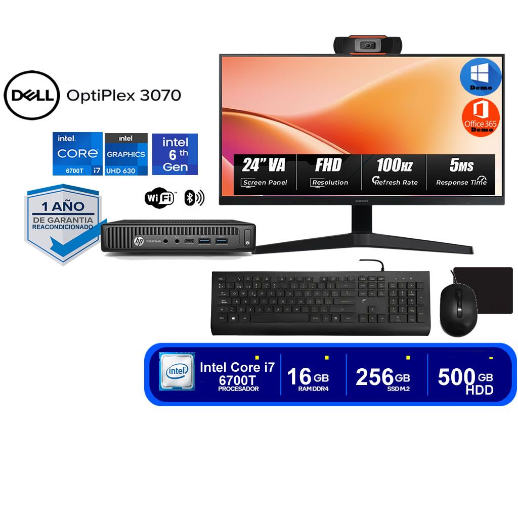 EliteDesk 800 G2  Mini  I7 6 sexta 16GB RAM 256GB SSD + 500GB HDD + Monitor Led 24"