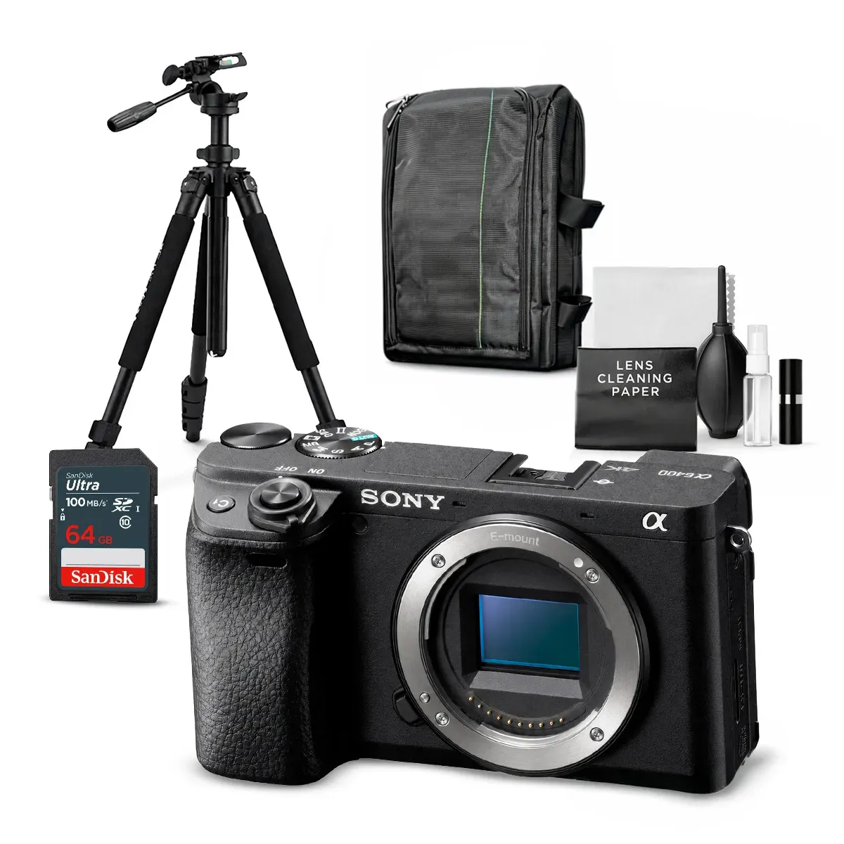 SONY - Cámara Sony Alpha a6400 Mirrorless Cuerpo Solo + Kit Ultimate de Accesorios