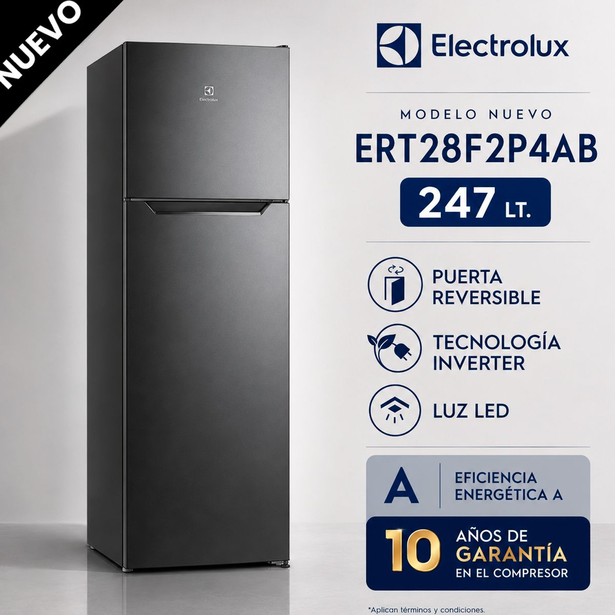 Electrolux - Refrigeradora  Top Mount 251Lt Negro Electrolux - ERT28F2P4AB