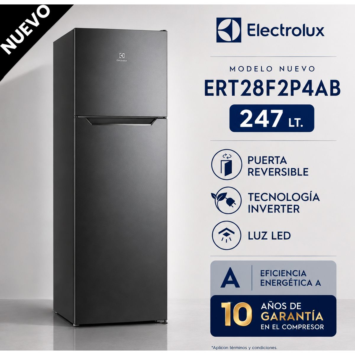 Electrolux - Refrigeradora  Top Mount 251Lt Negro Electrolux - ERT28F2P4AB