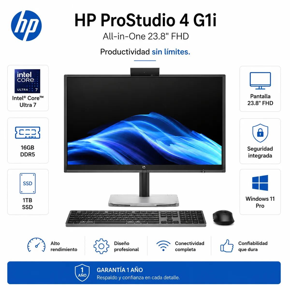 HP - All-in-One HP ProStudio 4 G1i Intel Core Ultra 7 16GB DDR5 1TB 23.8″ FHD Windows 11 Pro C0EZ1LS#ABM