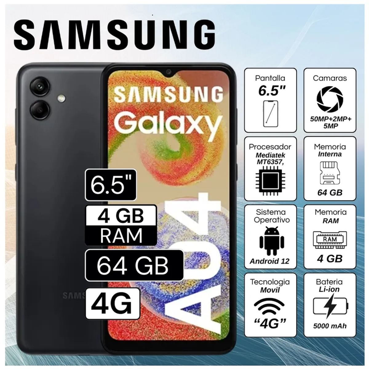 Celular Samsung A04 4GB 64GB Negro, marca SAMSUNG - Foto Principal