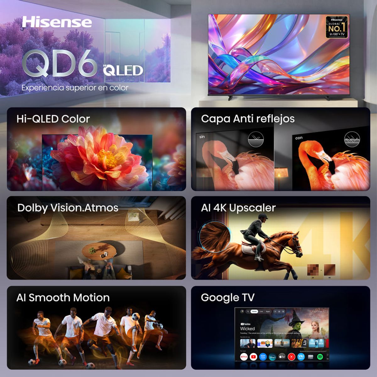 Hisense - TELEVISOR HISENSE 55 HI-QLED 4K MATE 55QD68SG SMART TV