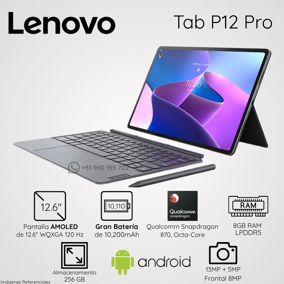 LENOVO - Tablet Lenovo Tab P12 Pro Snapdragon 8GB RAM 256GB 12.6"  WQXGA AMOLED