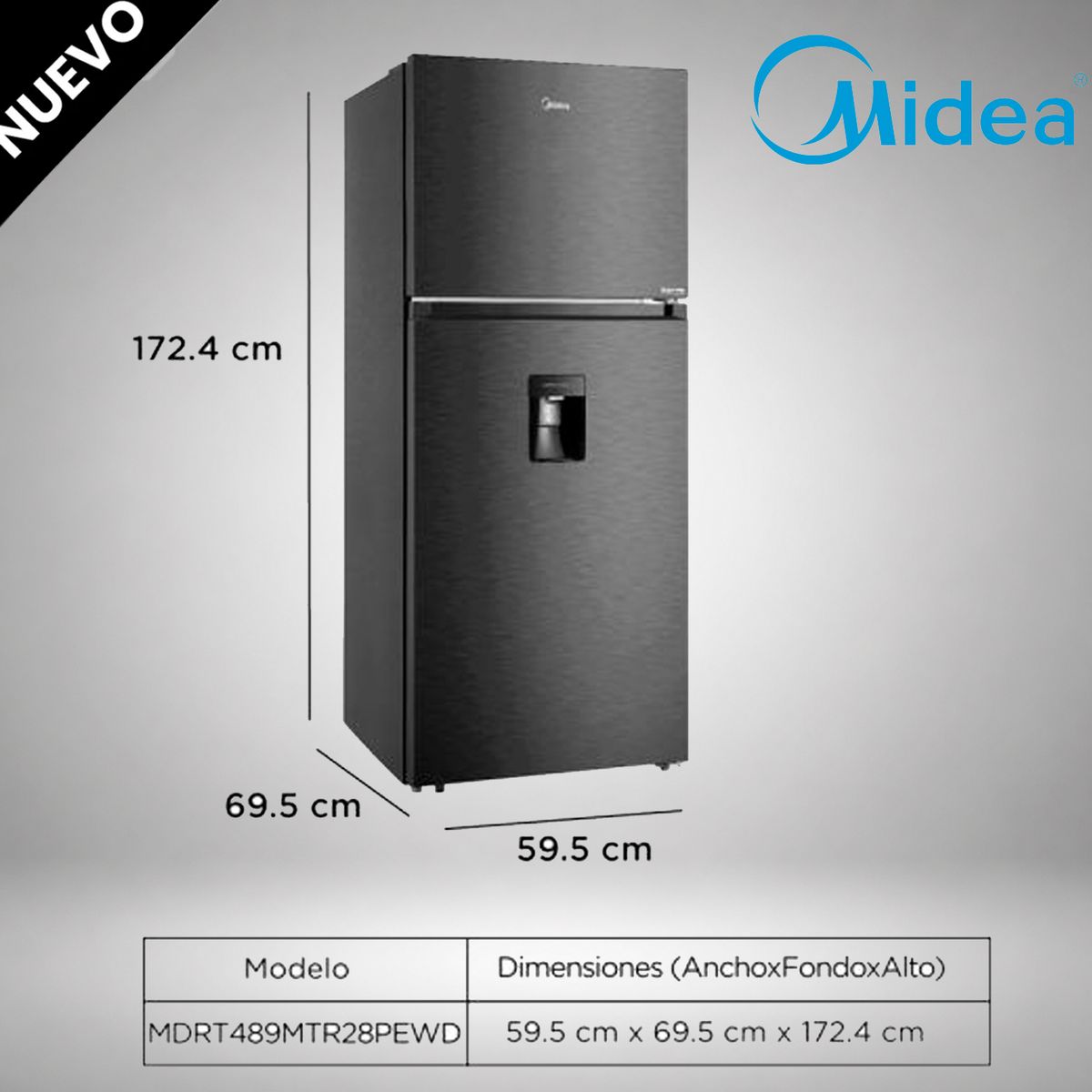 Midea - MDRT489MTR28PEWD - Refrigeradora 338L 2 Puertas C/Dispensador NEGRO Midea