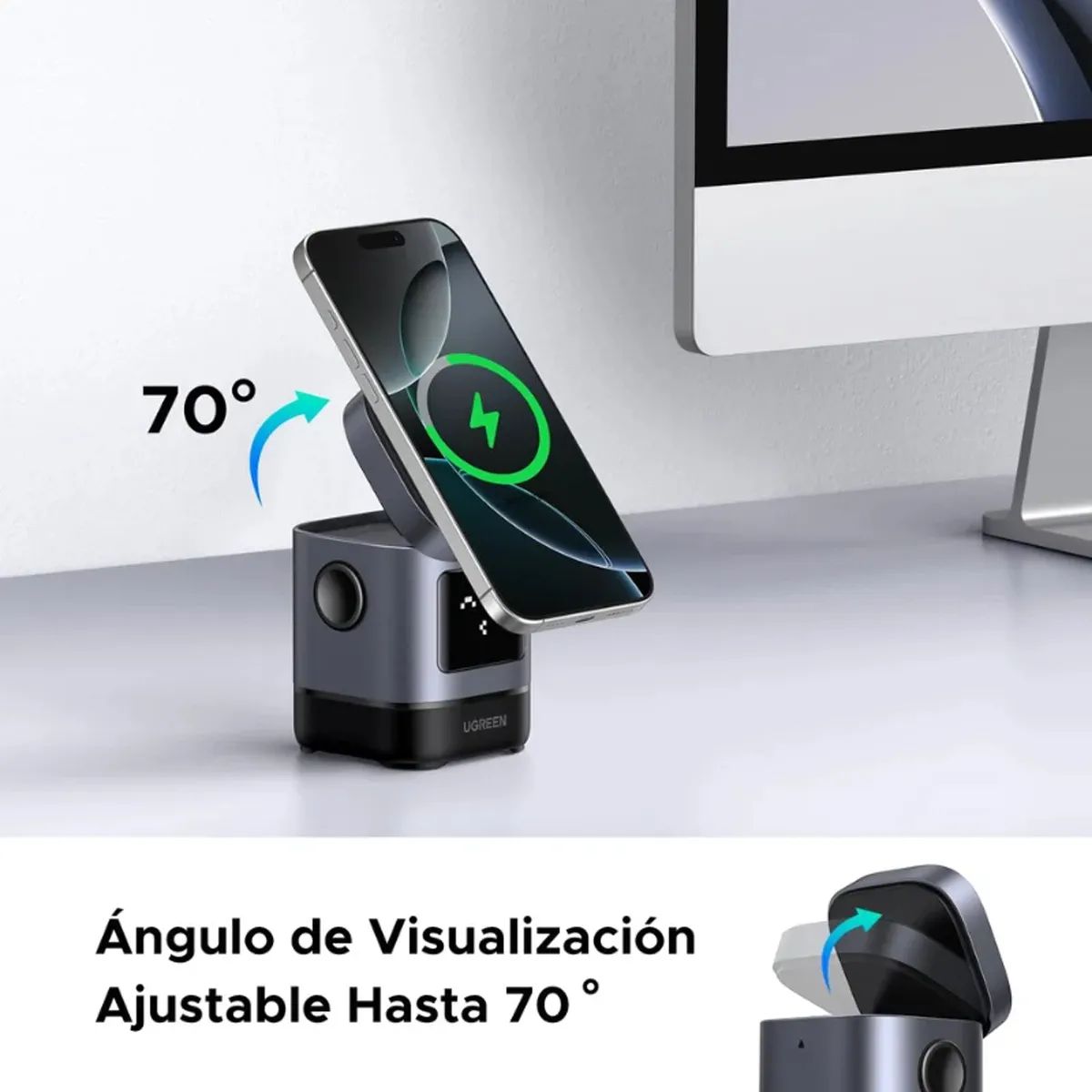 UGREEN - Cargador Inalambrico Ugreen Uno Robot Qi2 Magsafe 2 en 1 15W W709