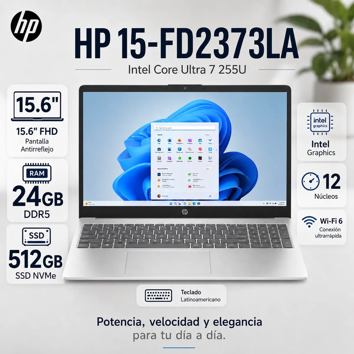HP - Laptop HP 15-FD2373LA Intel Core Ultra 7 255U 24GB RAM 512GB SSD 15.6" FHD - Plateado