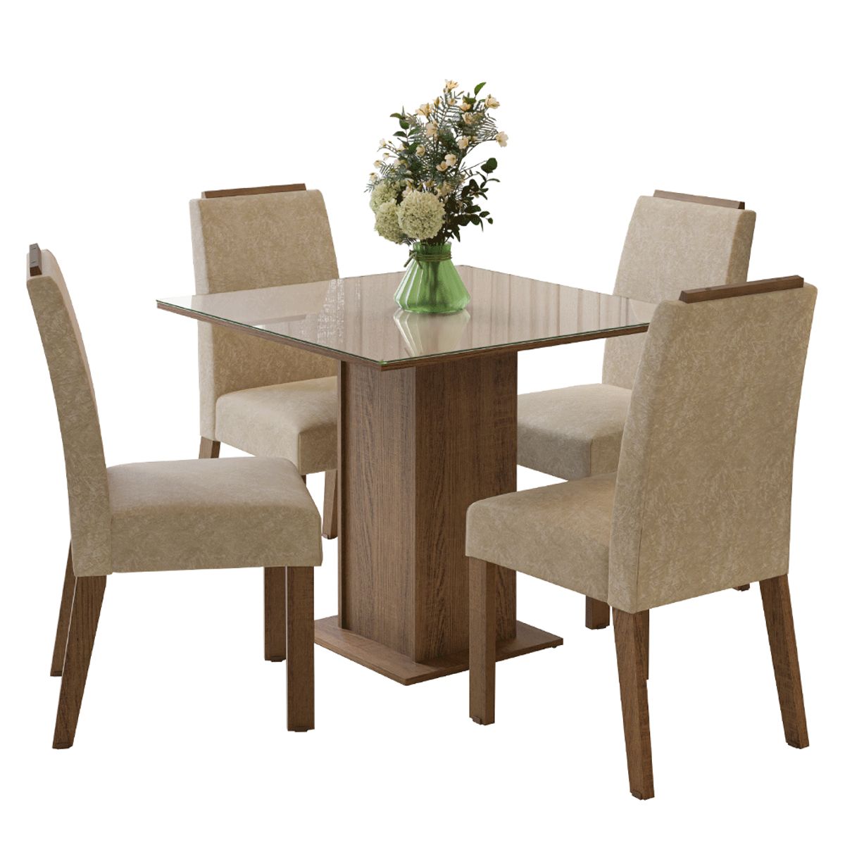 MADESA - Juego de Comedor Sines con 4 Sillas - Tablero de Madera y Cristal