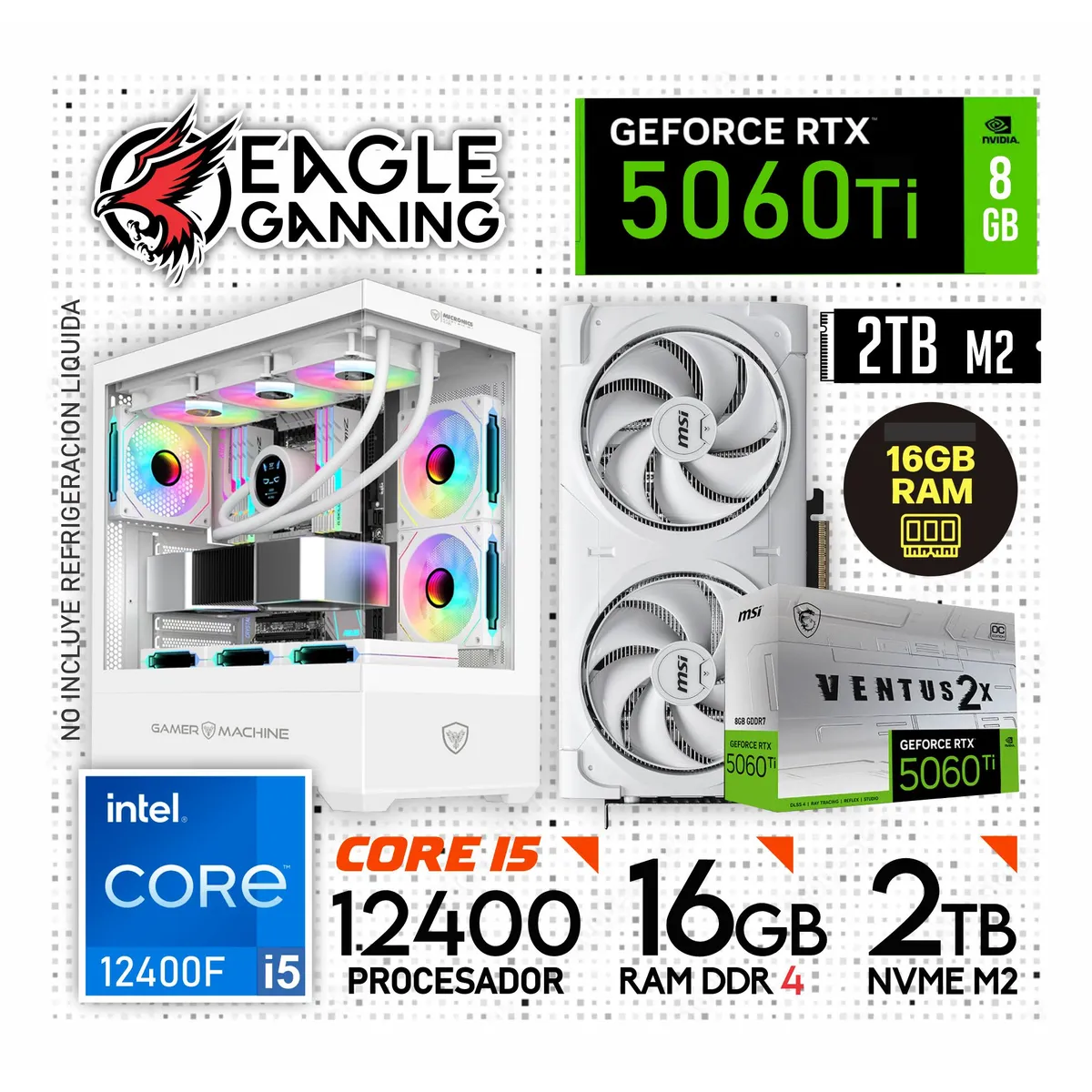 NVIDIA - Computadora PC Gamer INTEL CORE I5 12400F + RTX 5060TI 8GB + RAM 16GB + SSD 2TB.