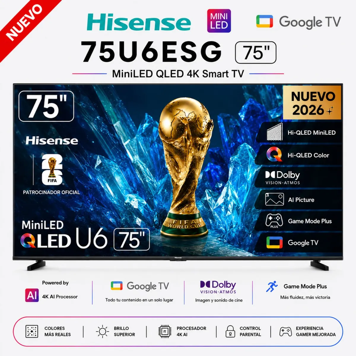 Hisense - Televisor Hisense MiniLED 75 ULED 4K UHD 75U6ESG