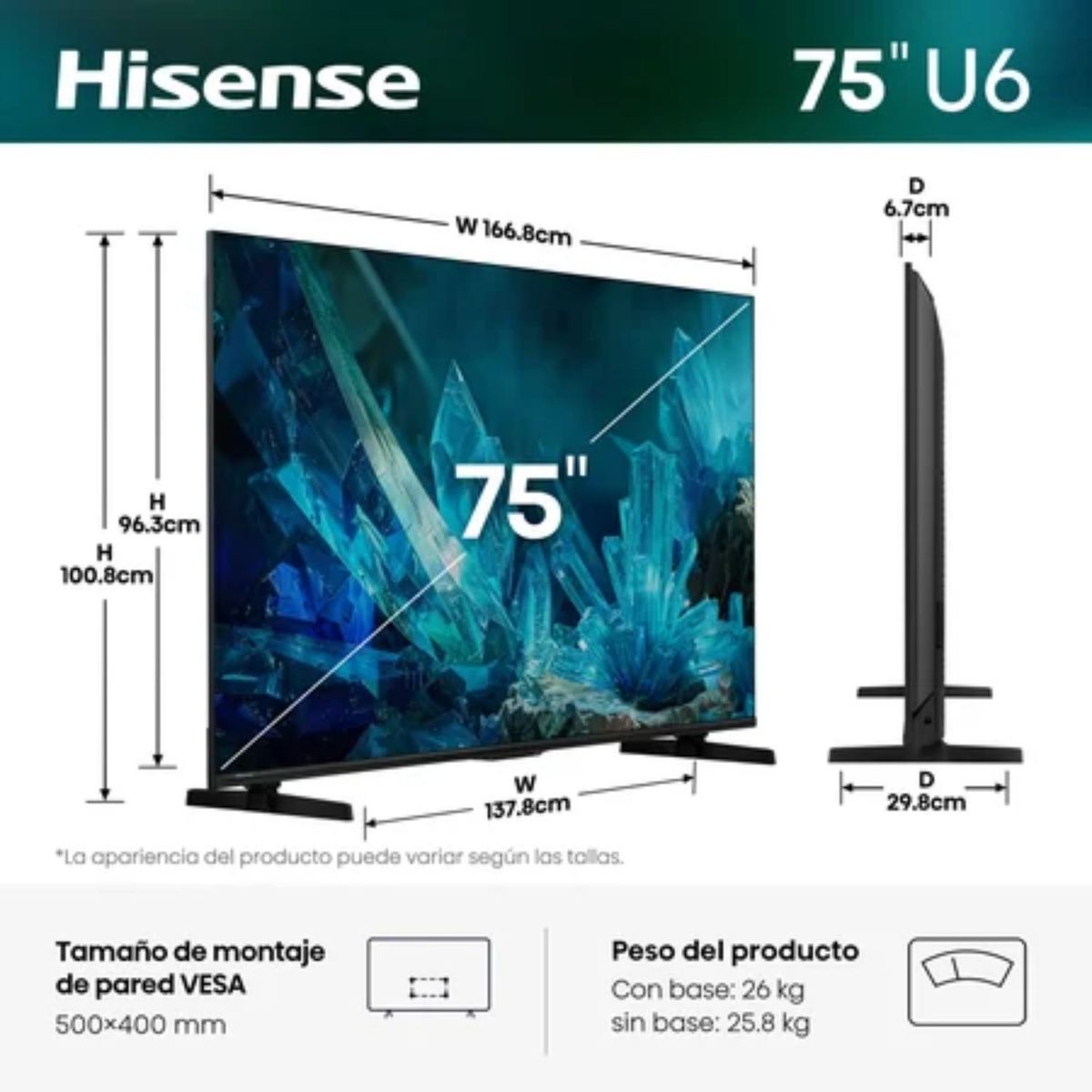 Hisense - Televisor Hisense MiniLED 75 ULED 4K UHD 75U6ESG