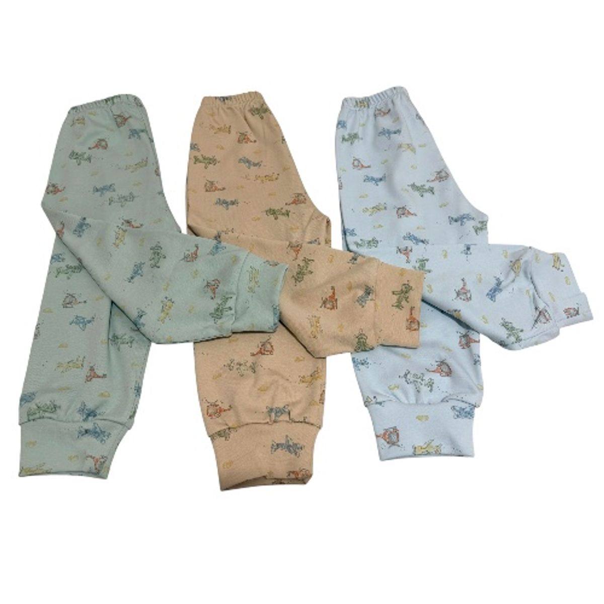 GENERICO - Pack x3 pantalones estampados de algodón bebés 6-12 meses