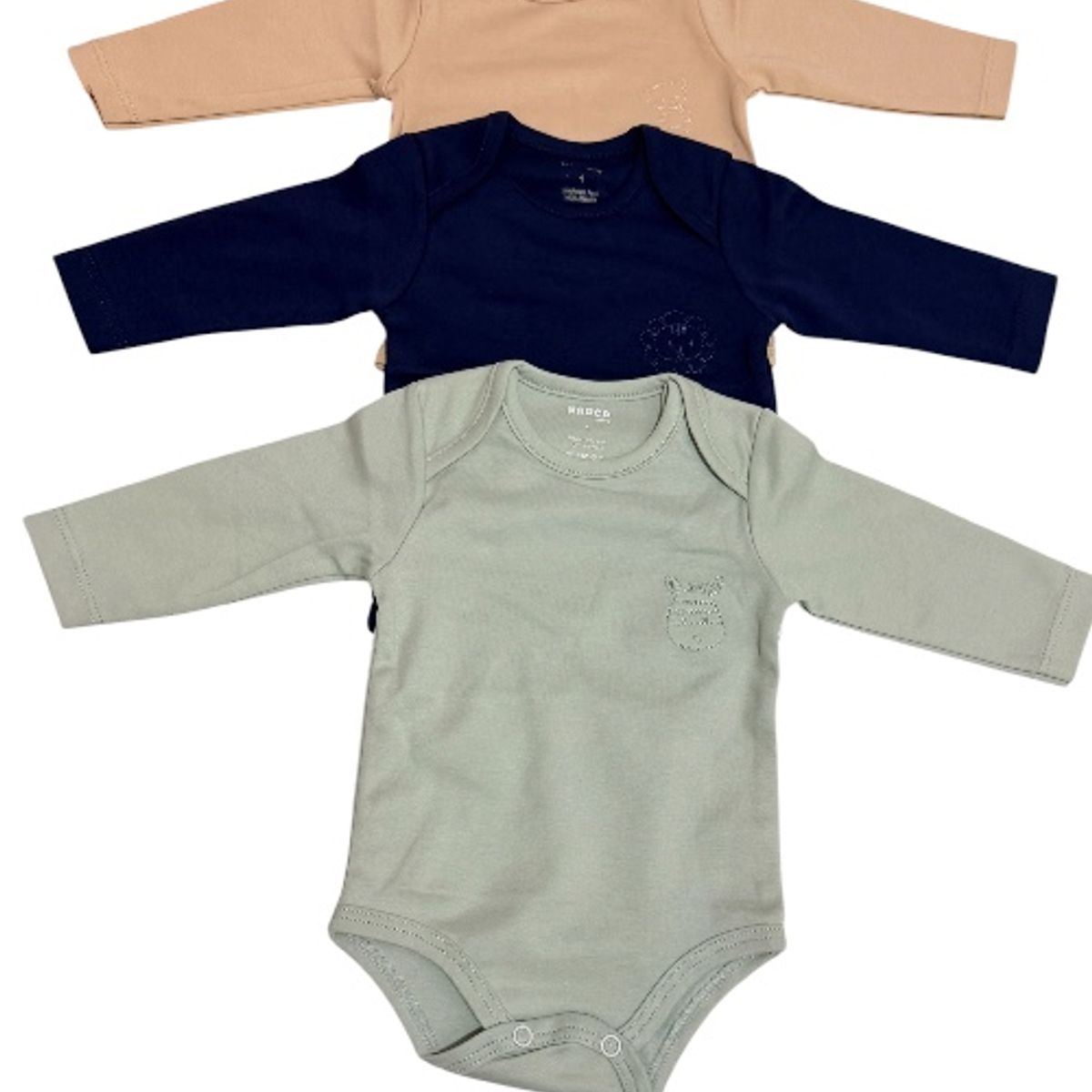 GENERICO - Pack x3 bodys manga larga de algodón bebés 0-3 meses
